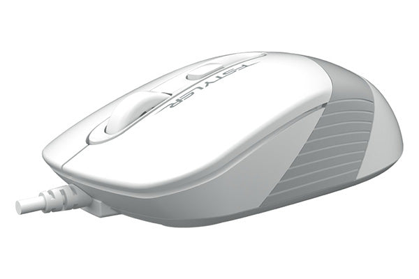 MOUSE A4tech, PC sau NB, cu fir, USB, optic, 1200 dpi, butoane/scroll 4/1, buton selectare viteza, alb / gri, "FM10 White"