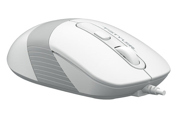 MOUSE A4tech, PC sau NB, cu fir, USB, optic, 1200 dpi, butoane/scroll 4/1, buton selectare viteza, alb / gri, "FM10 White"