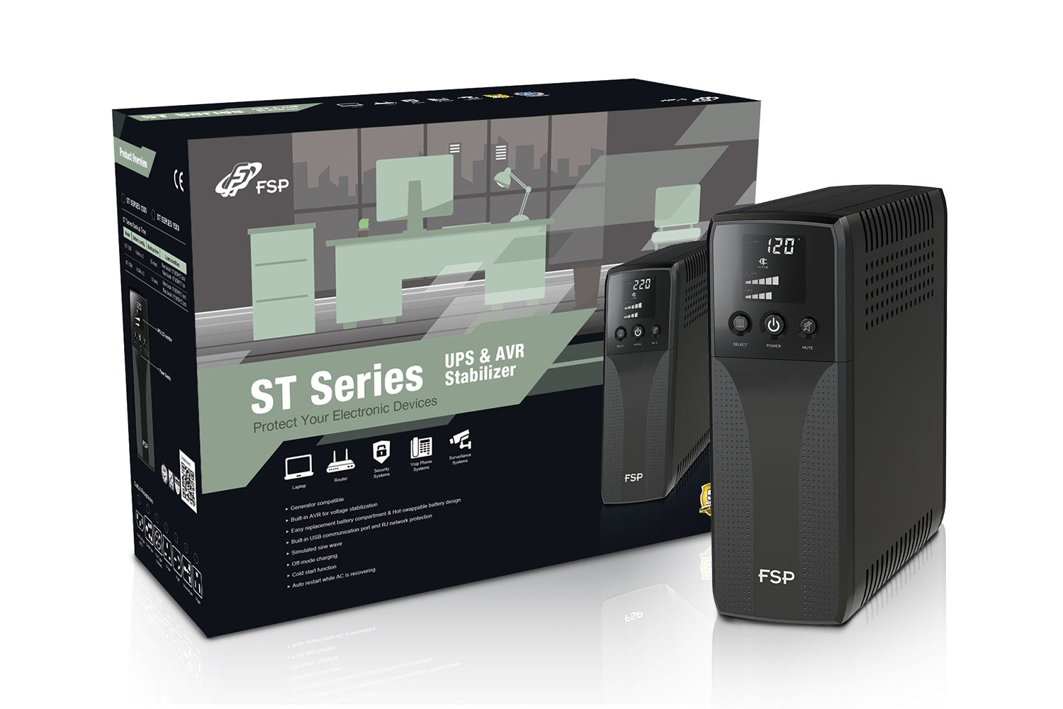 UPS FORTRON Line Int. cu management, LCD, 1500VA/ 900W, AVR, 8 x socket IEC, display LCD, 2 x baterie 12V/9Ah, conector HID USB, RJ45, baterie hot-swappable, "ST 1500" "PPF9004000"