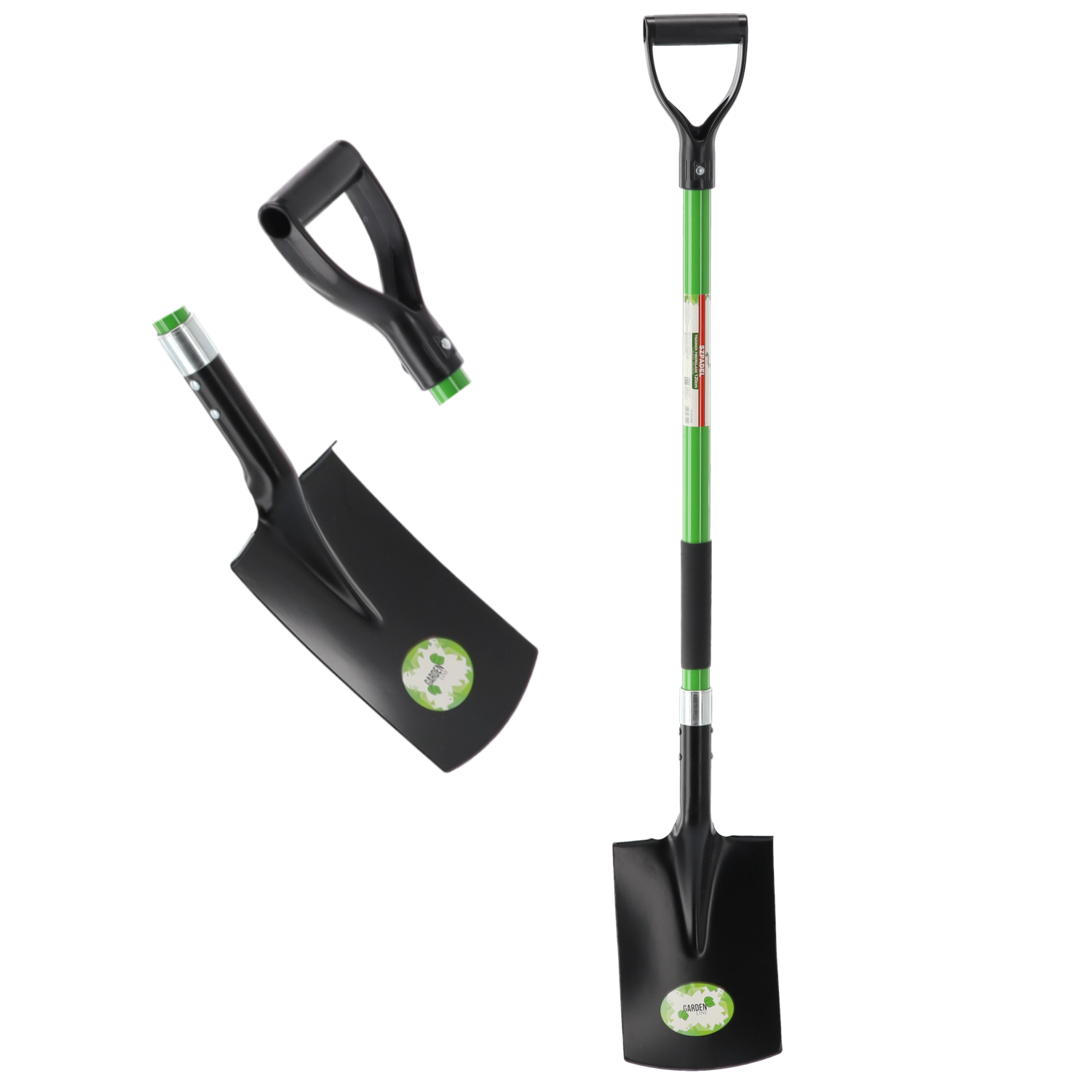 Lopata gradina cu lama dreapta, coada din fibra de sticla 120 cm, maner tip D, negru si verde