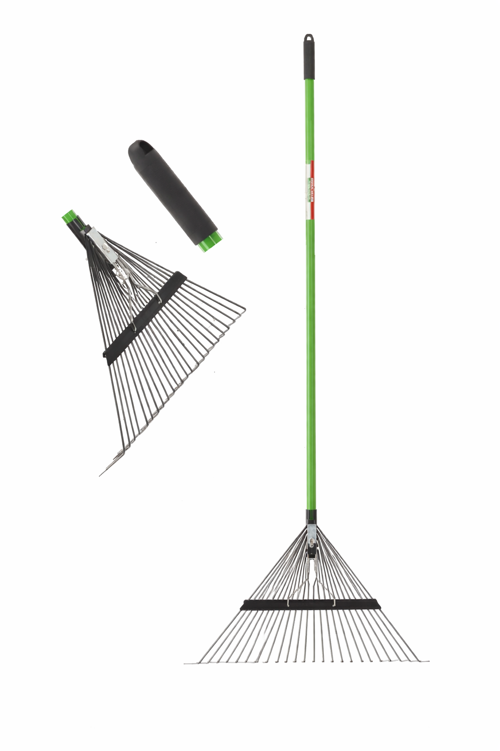 Grebla gradina pentru frunze cu dinti reglabili, maner fibra de sticla 150 cm, cap din otel, 58x40x150 cm, verde