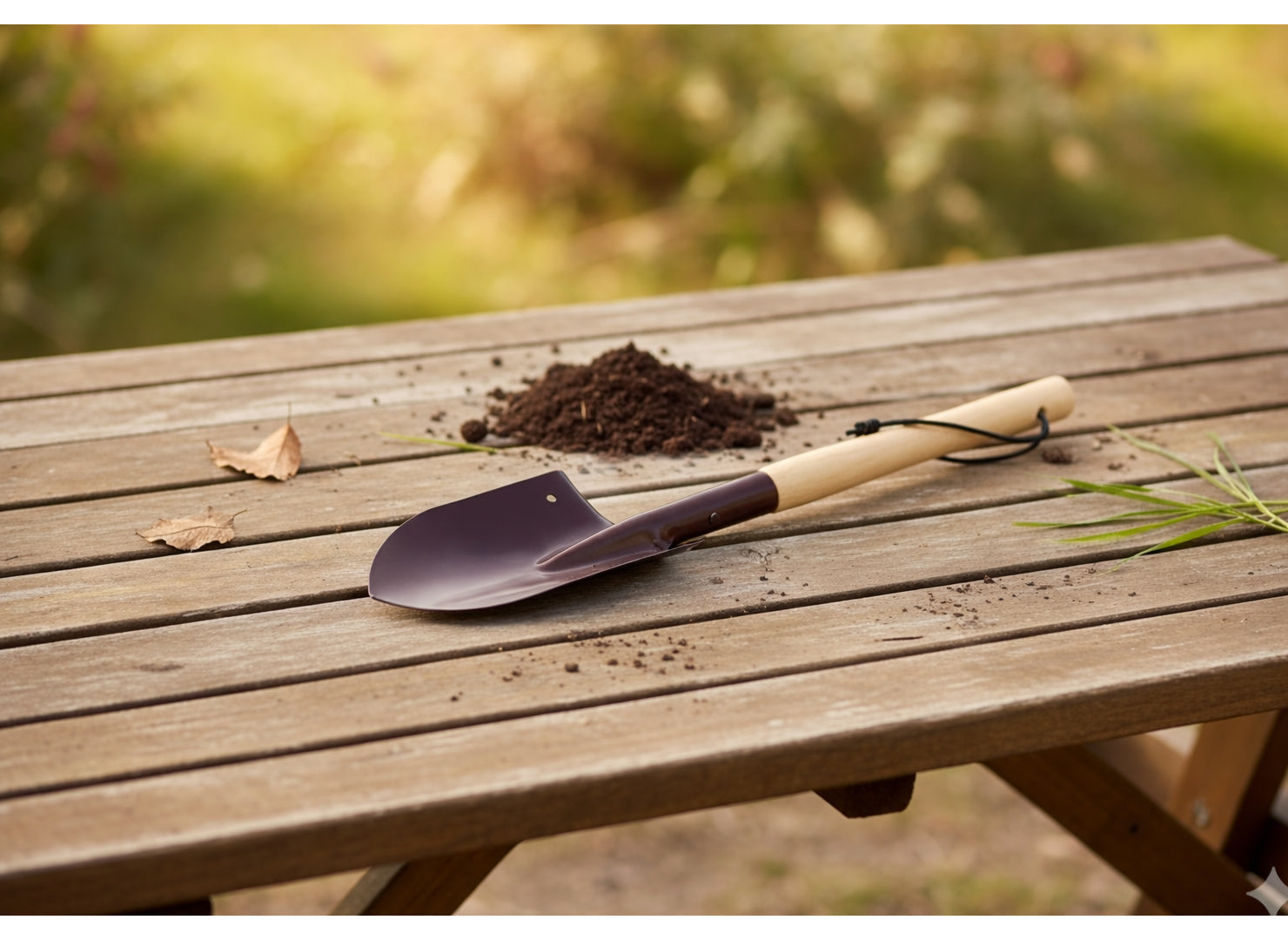 Lopata compacta pentru camping si gradina, cu maner din lemn, lama din otel, 60 cm
