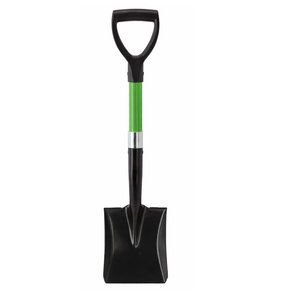 Lopata mini cu lama dreapta, maner fibra de sticla, cap metalic, 67 cm, maner tip D, verde si negru
