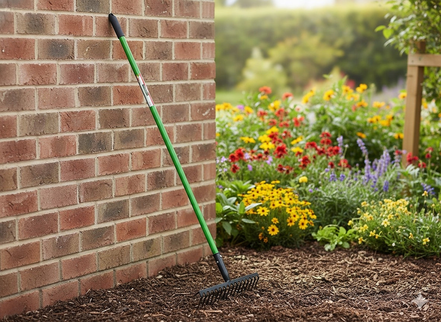 Grebla pentru gradina cu maner din fibra de sticla si cap din otel, 35x8x148 cm, verde si negru