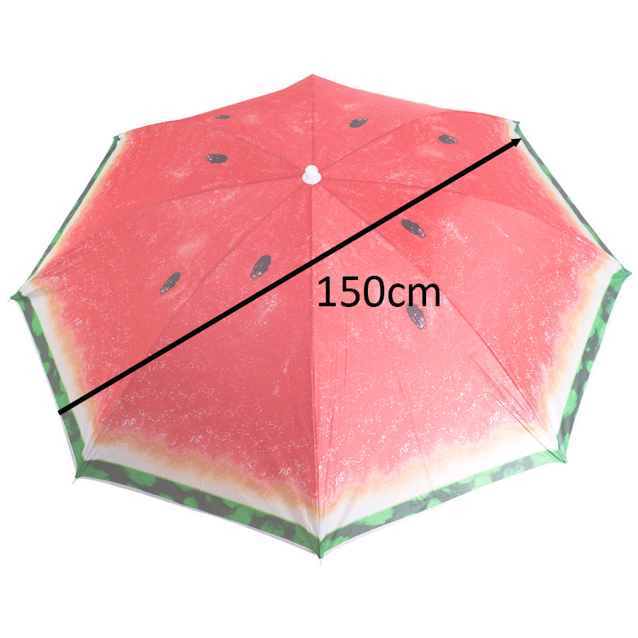 Umbrela de plaja pliabila, cu inclinare si inaltime reglabila, diametru 150 cm, rosu cu imprimeu pepene
