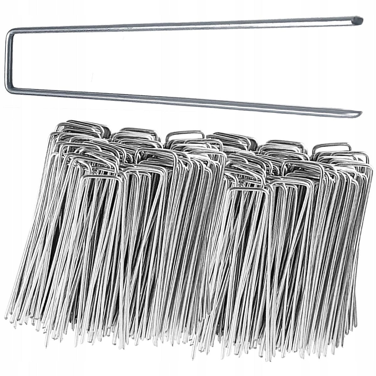 Set 100 de ancore metalice tip U pentru fixare panza anti-buruieni, 15x3 cm, argintiu