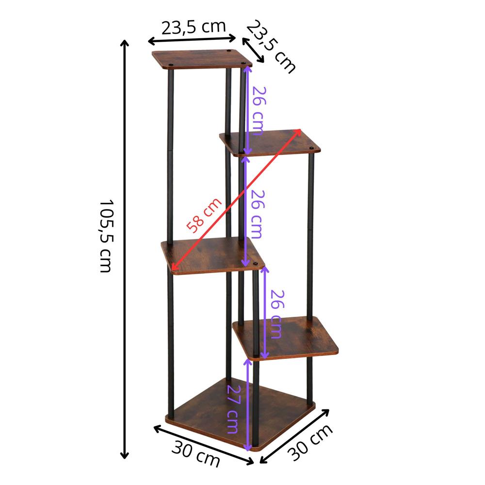 Suport pentru flori, 106x58 cm, negru/maro deschis – 5 rafturi, structura metalica, design modern