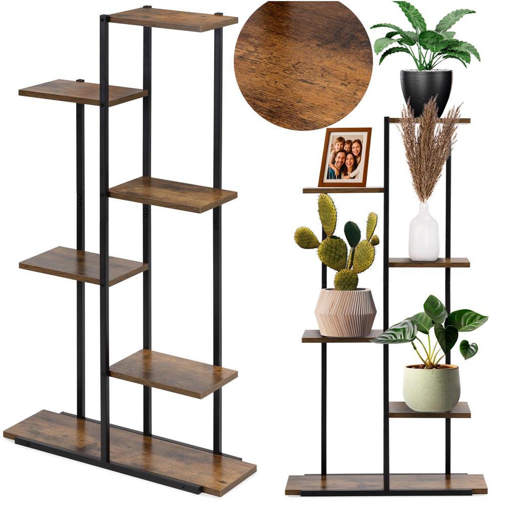 Etajera cu 6 rafturi din metal si MDF, 60x20x113 cm, negru si maro