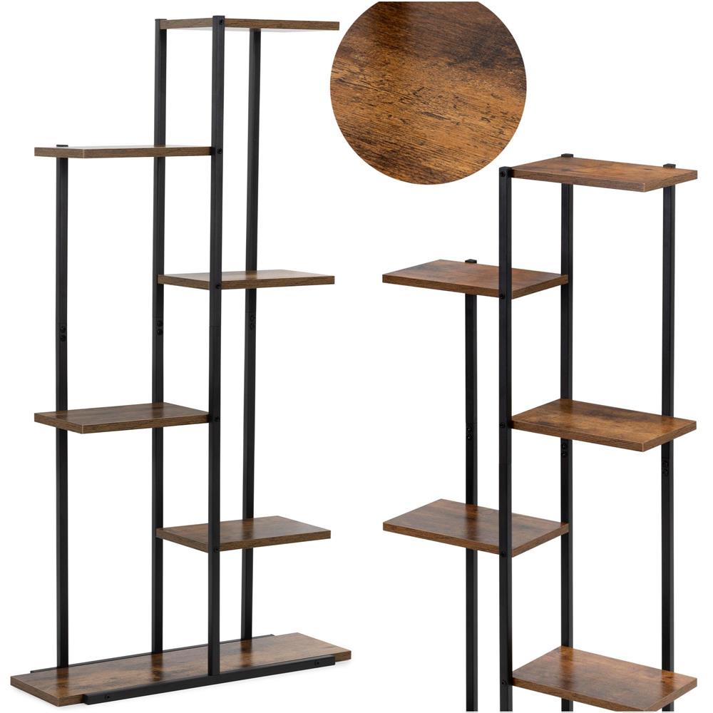 Etajera cu 6 rafturi din metal si MDF, 60x20x113 cm, negru si maro