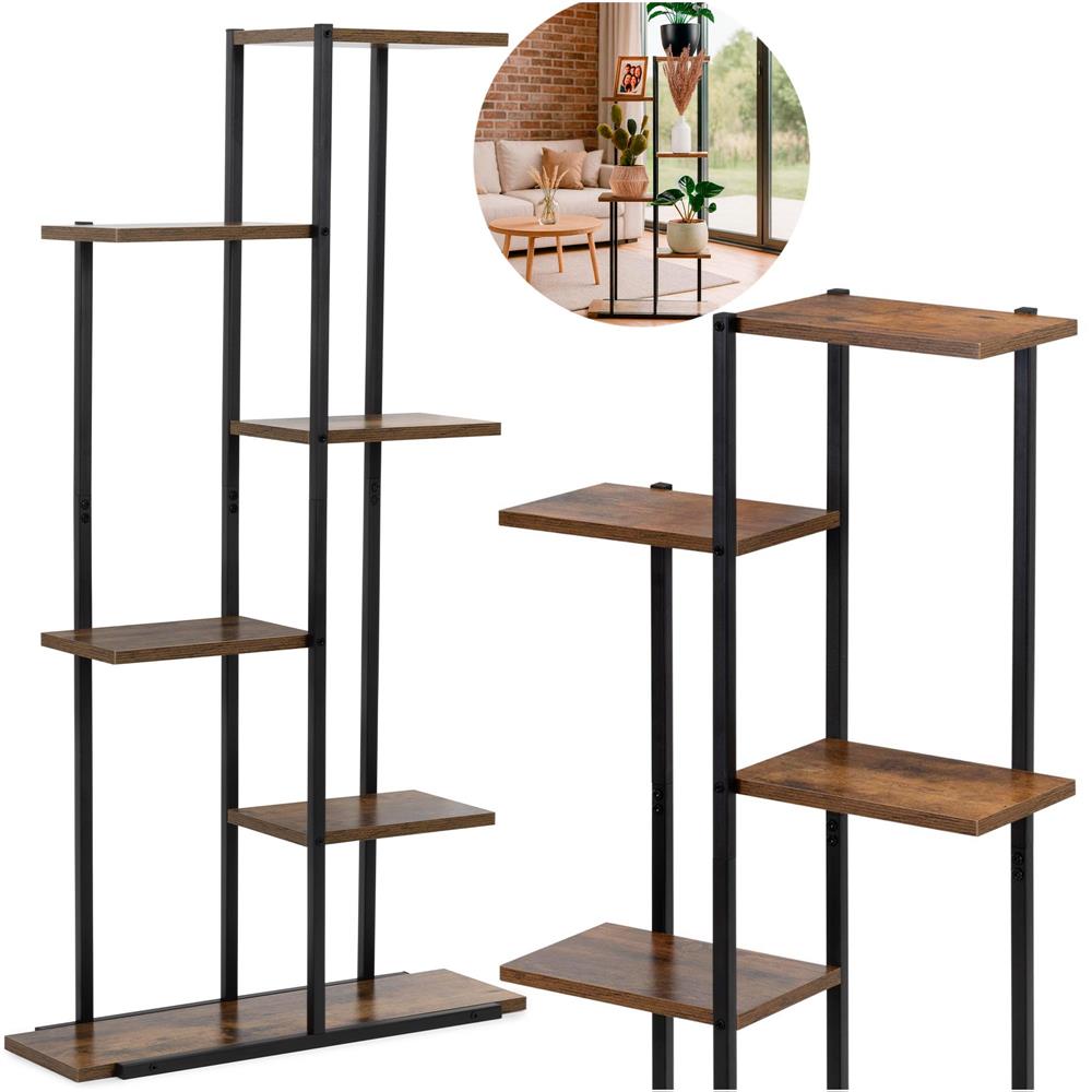 Etajera cu 6 rafturi din metal si MDF, 60x20x113 cm, negru si maro
