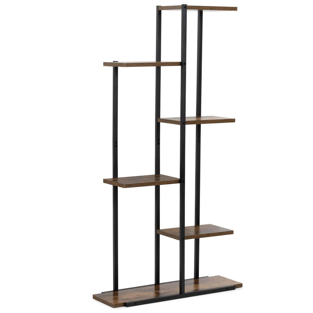 Etajera cu 6 rafturi din metal si MDF, 60x20x113 cm, negru si maro