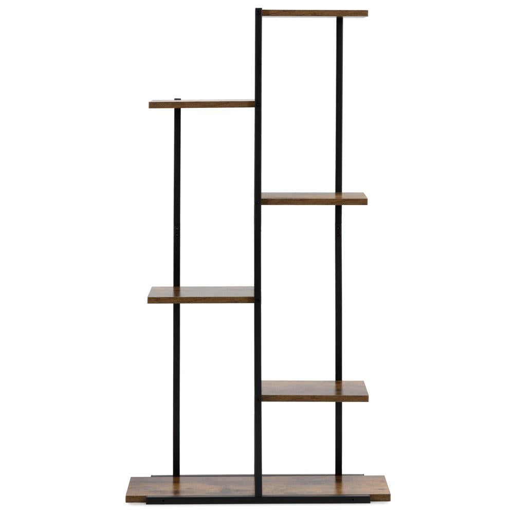 Etajera cu 6 rafturi din metal si MDF, 60x20x113 cm, negru si maro