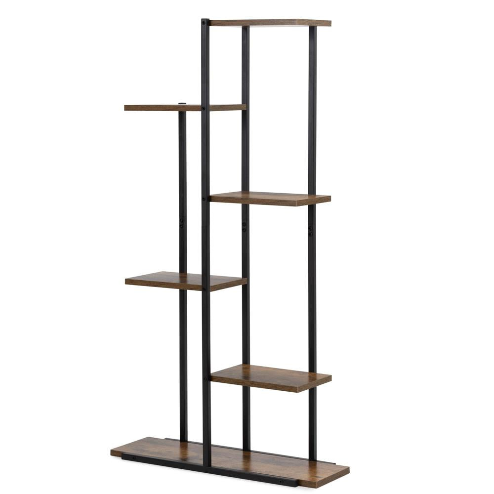 Etajera cu 6 rafturi din metal si MDF, 60x20x113 cm, negru si maro