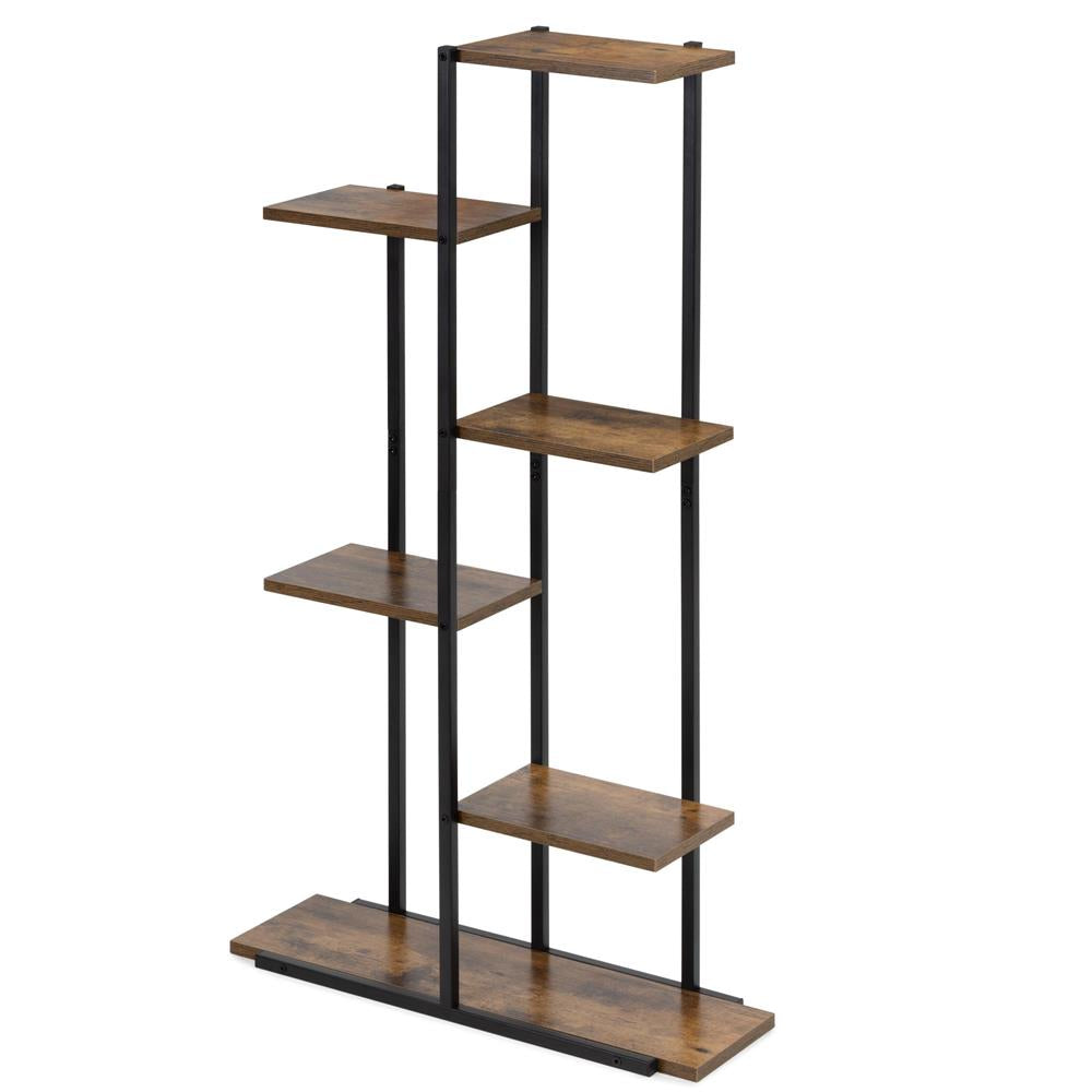 Etajera cu 6 rafturi din metal si MDF, 60x20x113 cm, negru si maro
