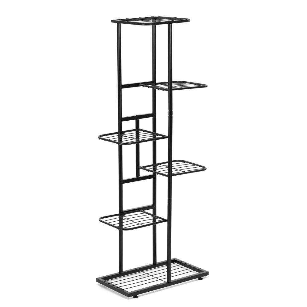 Suport pentru flori, metalic, cu 6 polite, structura verticala, 41x22x106 cm, negru