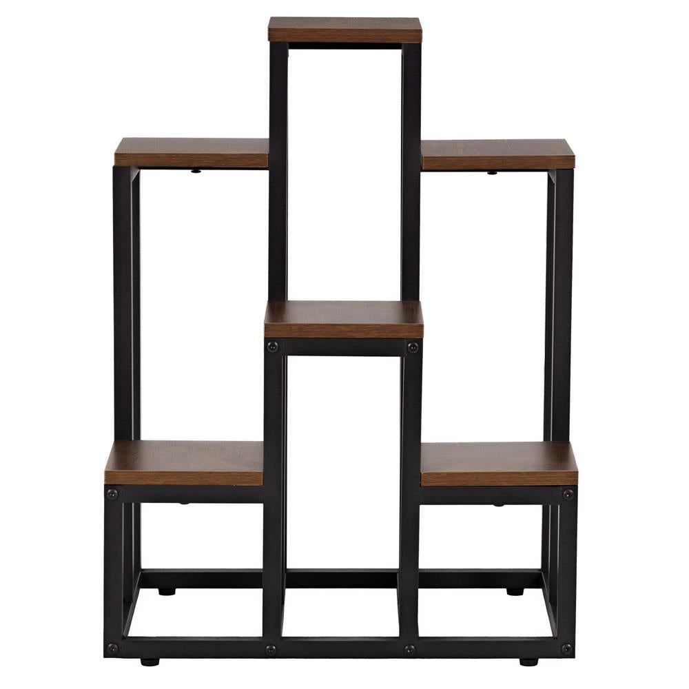 Suport pentru flori cu 6 polite din lemn, structura metal, 51x34x68 cm, negru