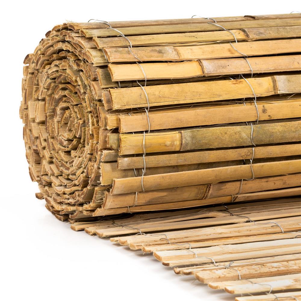 Panou paravan gard din bambus natural, inaltime 150 cm, lungine 500 cm, lamele 15mm, maro natur