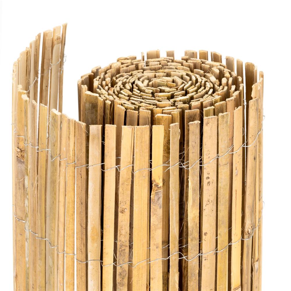 Panou paravan gard din bambus natural, inaltime 100 cm, lungine 500 cm, lamele 15mm, maro natur