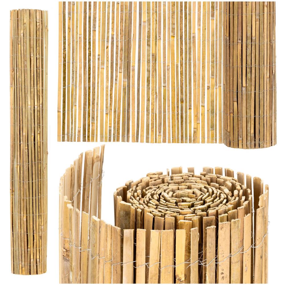 Panou paravan gard din bambus natural, inaltime 180 cm, lungine 300 cm, lamele 15mm, maro natur