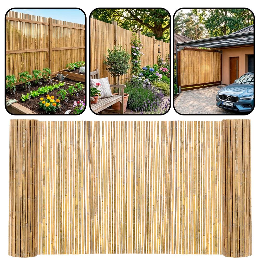 Panou paravan gard din bambus natural, inaltime 120 cm, lungine 300 cm, lamele 15mm, maro natur