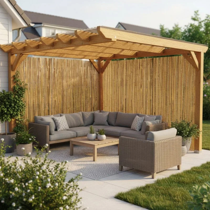 Panou paravan gard din bambus natural, inaltime 180 cm, lungine 500 cm, lamele 15mm, maro natur
