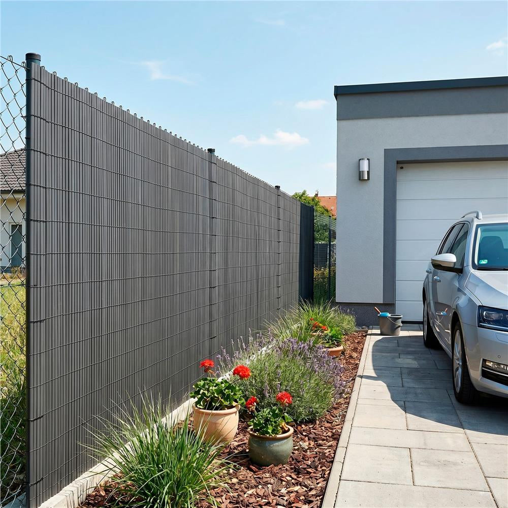 Panou de gard pentru intimitate in gradina, lamele PVC ce imita bambusul, protectie UV, 500x180 cm, gri
