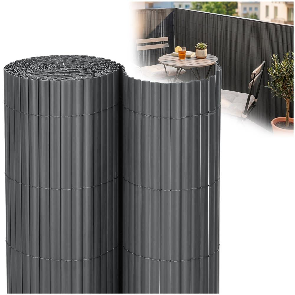 Panou de gard pentru intimitate in gradina, lamele PVC ce imita bambusul, protectie UV, 500x180 cm, gri