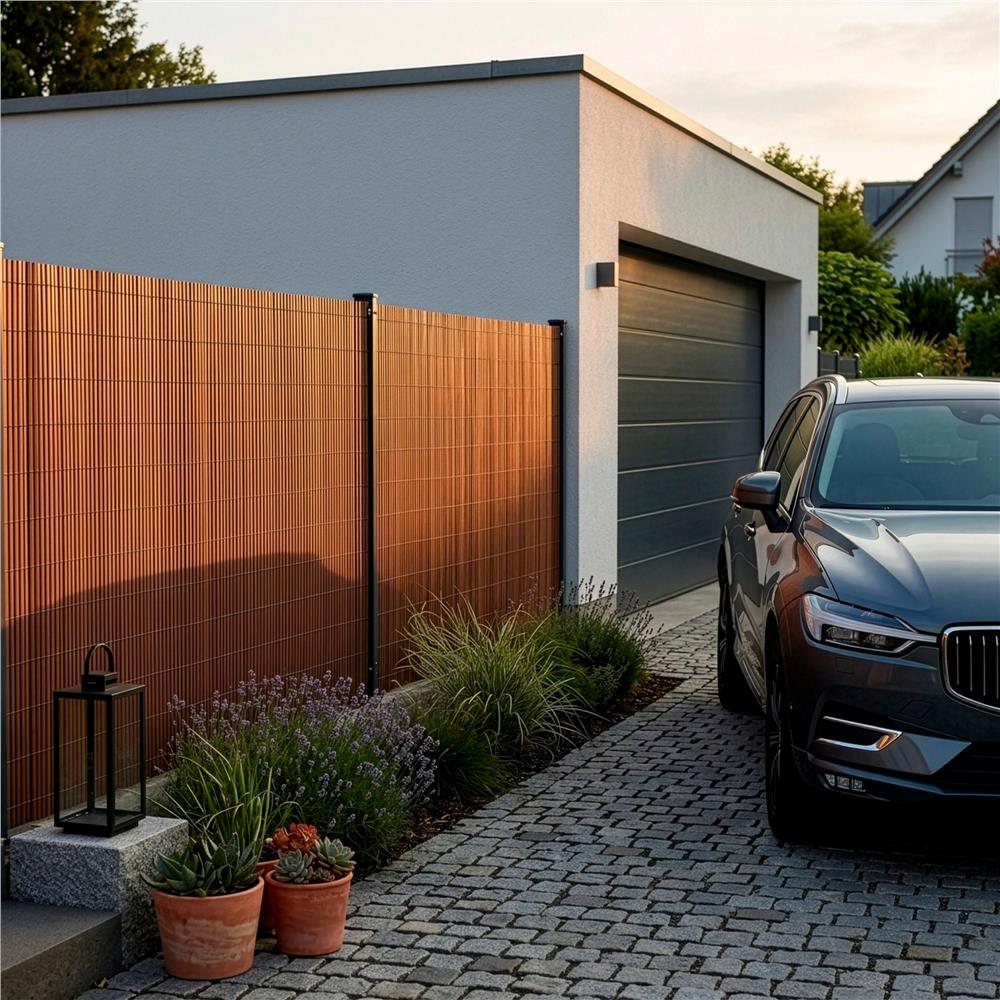 Panou de gard pentru intimitate in gradina, lamele PVC ce imita bambusul, protectie UV, 500x100 cm, maro