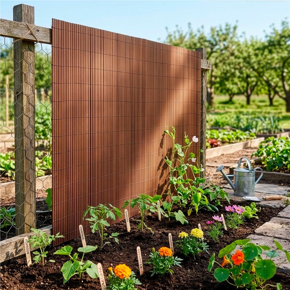 Panou de gard pentru intimitate in gradina, lamele PVC ce imita bambusul, protectie UV, 500x140 cm, maro