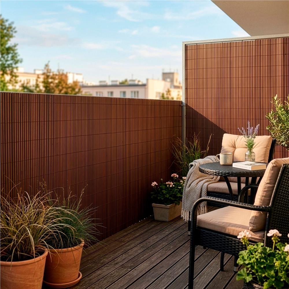 Panou de gard pentru intimitate in gradina, lamele PVC ce imita bambusul, protectie UV, 500x160 cm, maro