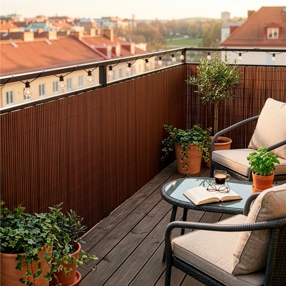 Panou de gard pentru intimitate in gradina, lamele PVC ce imita bambusul, protectie UV, 400x100 cm, maro