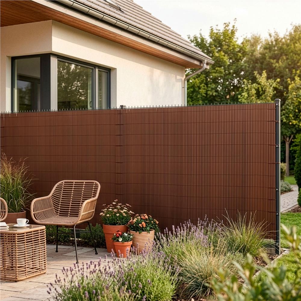 Panou de gard pentru intimitate in gradina, lamele PVC ce imita bambusul, protectie UV, 400x100 cm, maro
