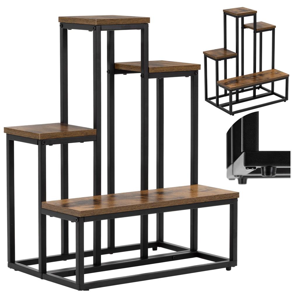 Etajera cu 4 rafturi din metal si MDF, 51x34x67 cm, negru si maro
