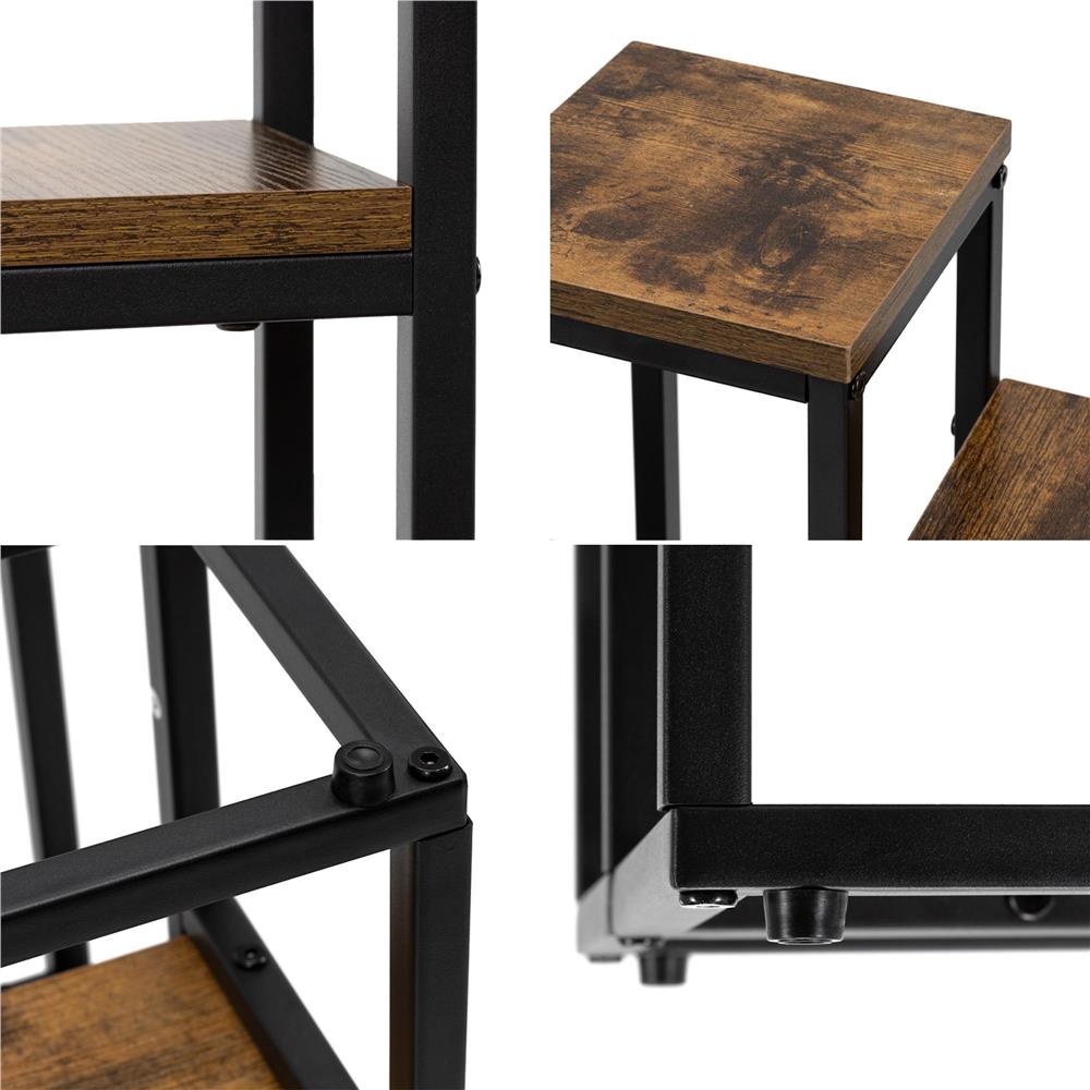 Etajera cu 4 rafturi din metal si MDF, 51x34x67 cm, negru si maro