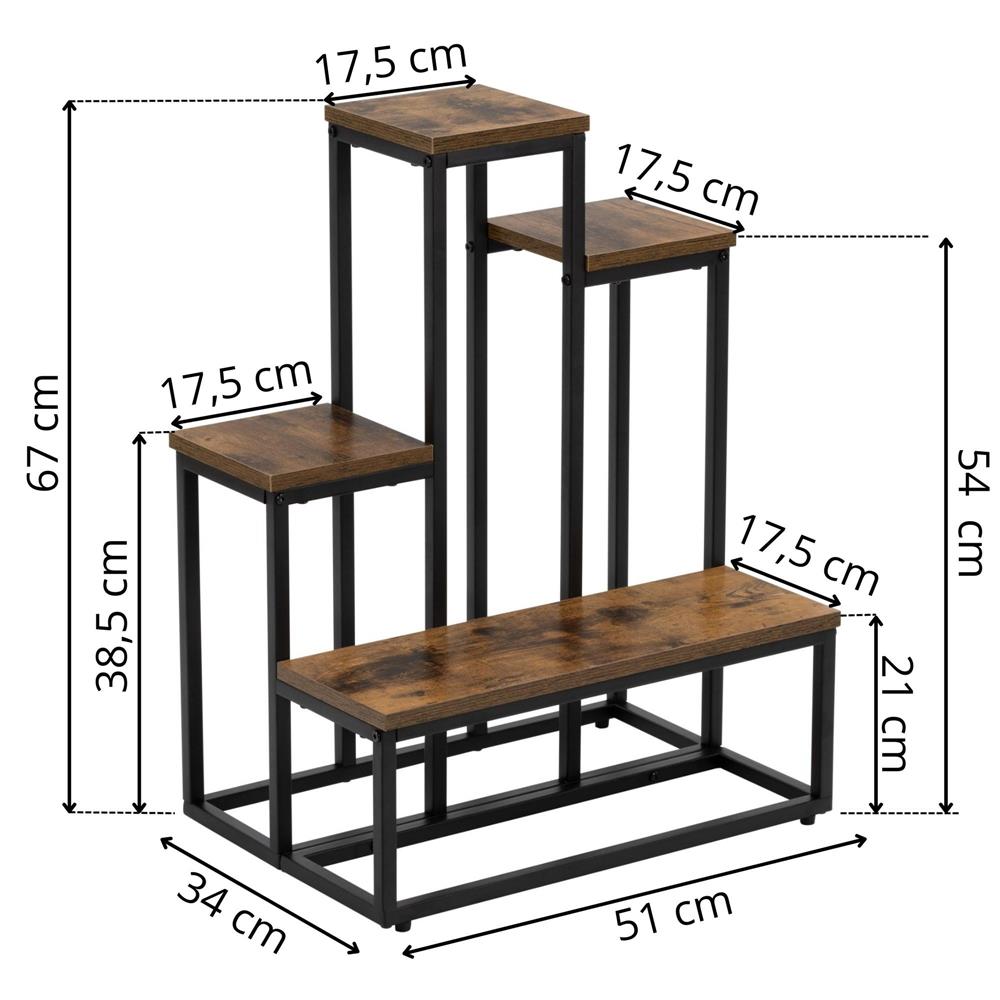 Etajera cu 4 rafturi din metal si MDF, 51x34x67 cm, negru si maro