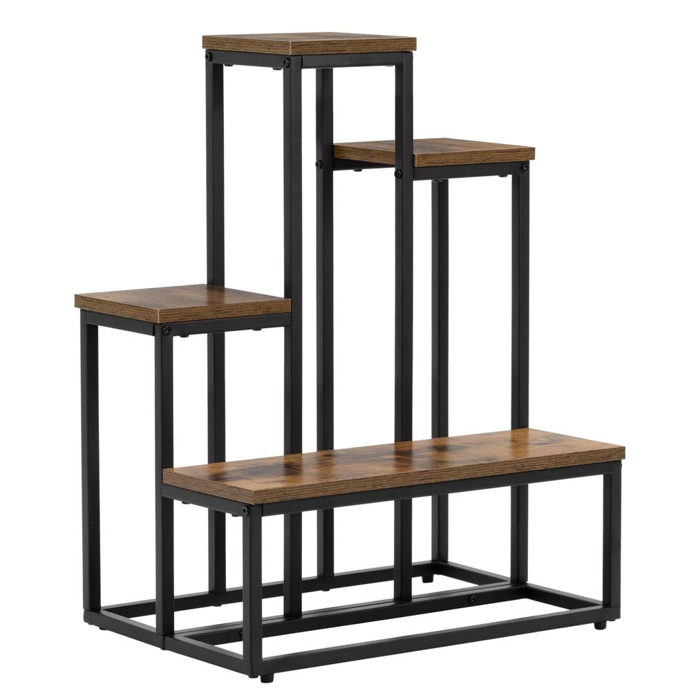 Etajera cu 4 rafturi din metal si MDF, 51x34x67 cm, negru si maro