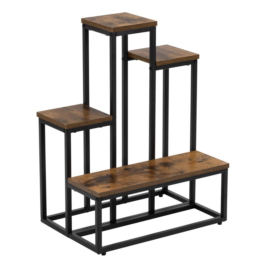 Etajera cu 4 rafturi din metal si MDF, 51x34x67 cm, negru si maro