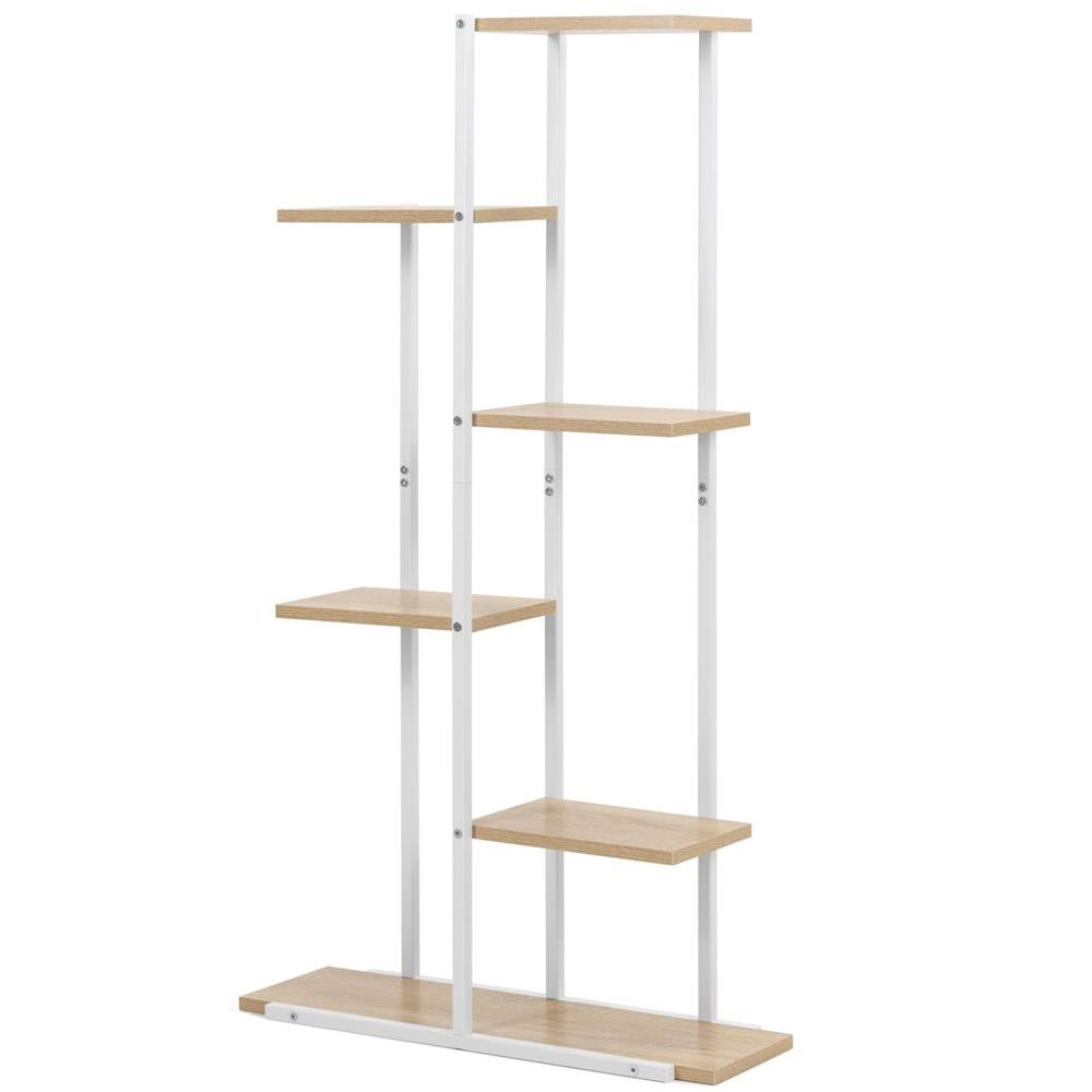 Etajera cu 6 rafturi din metal si MDF, 60x20x113 cm, alb si maro