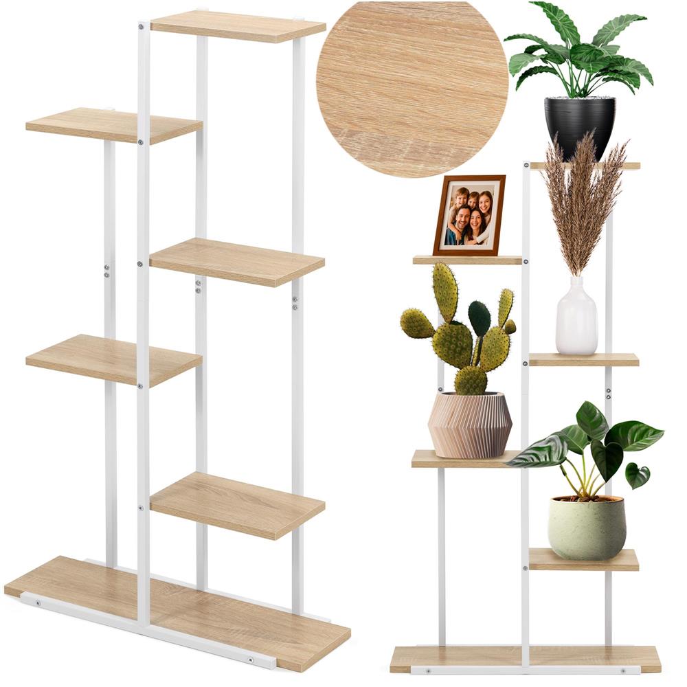 Etajera cu 6 rafturi din metal si MDF, 60x20x113 cm, alb si maro