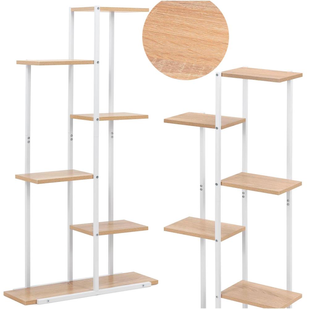 Etajera cu 6 rafturi din metal si MDF, 60x20x113 cm, alb si maro