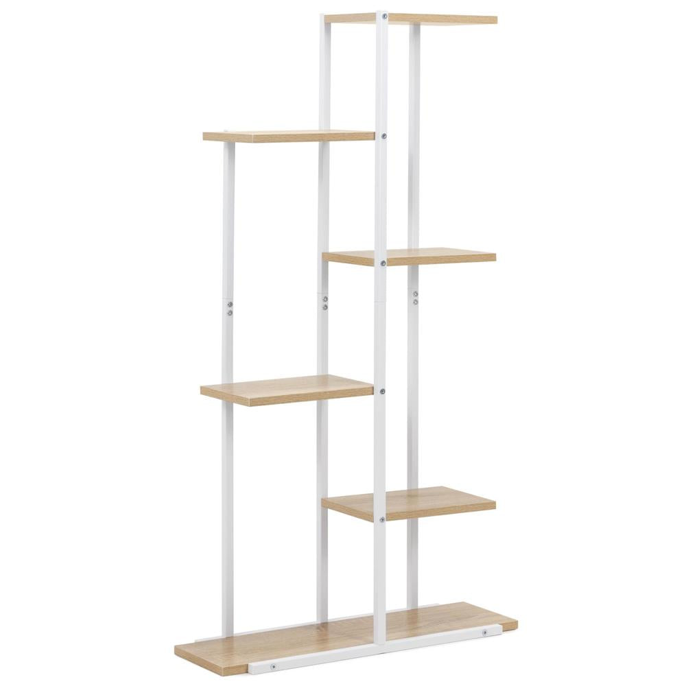 Etajera cu 6 rafturi din metal si MDF, 60x20x113 cm, alb si maro