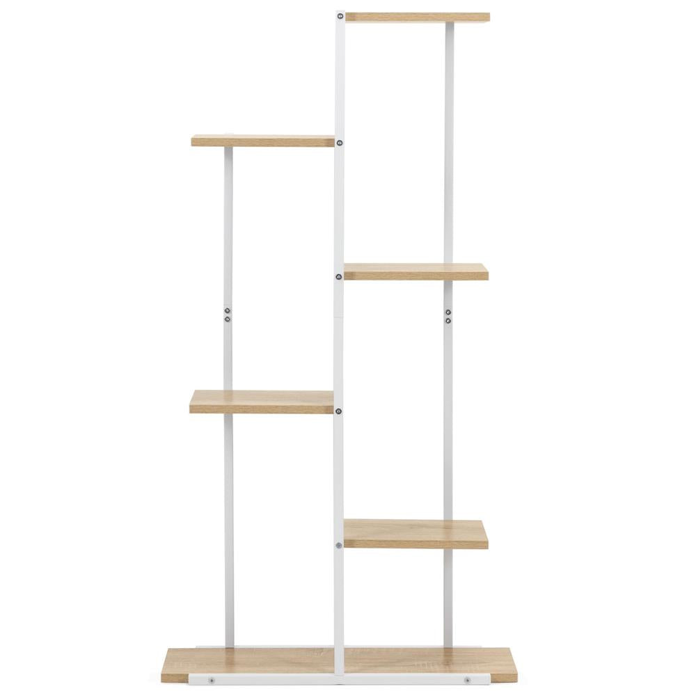 Etajera cu 6 rafturi din metal si MDF, 60x20x113 cm, alb si maro