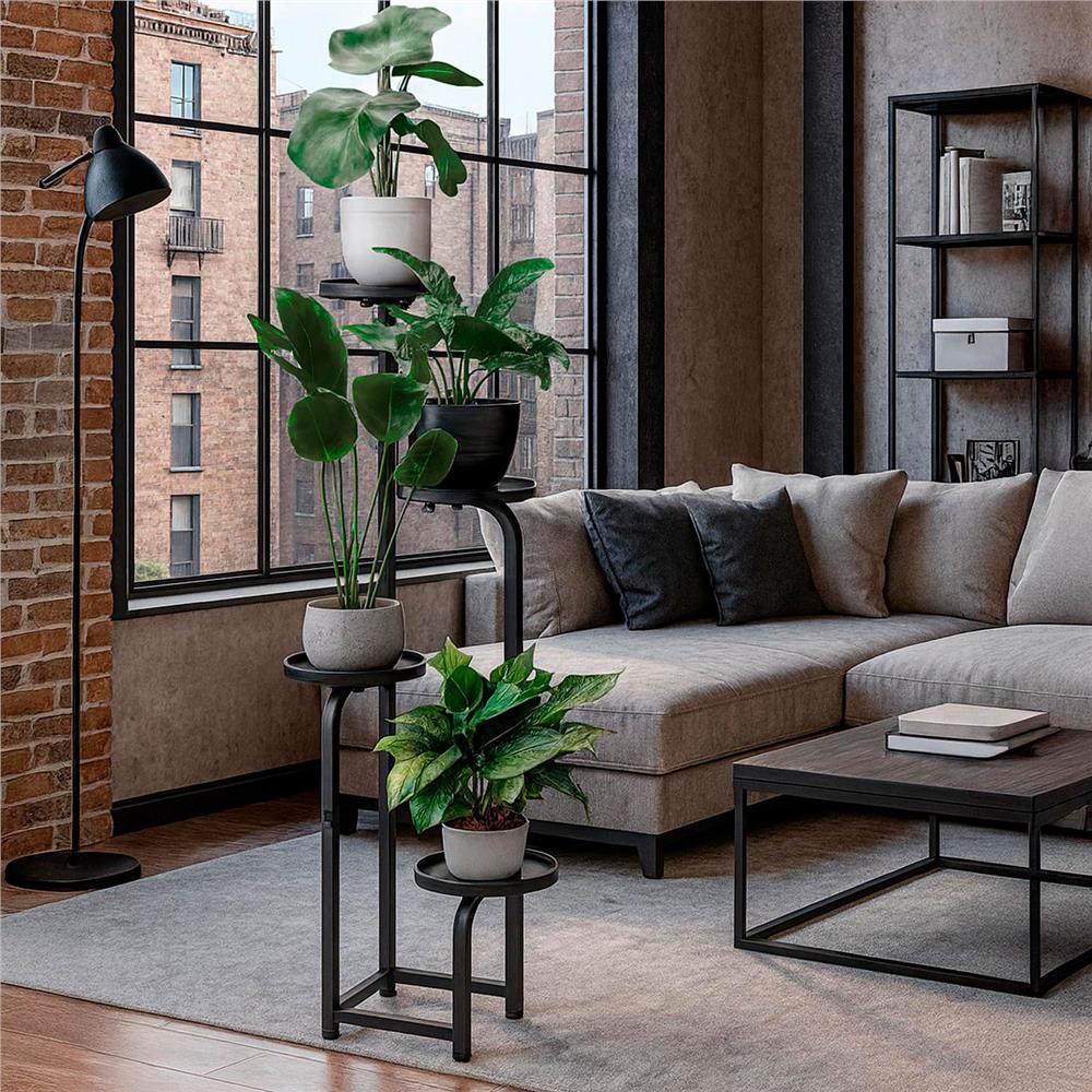 Etajera metalica cu 4 niveluri, structura solida, stil industrial, 22x22x115 cm, negru