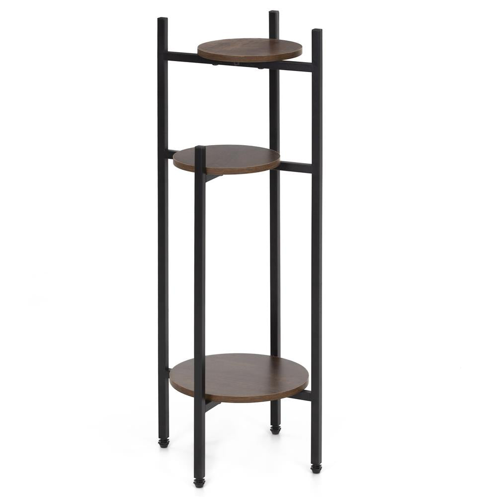 Suport pentru flori, rotund cu 3 polite, structura metalica si MDF, 32x32x81 cm, negru