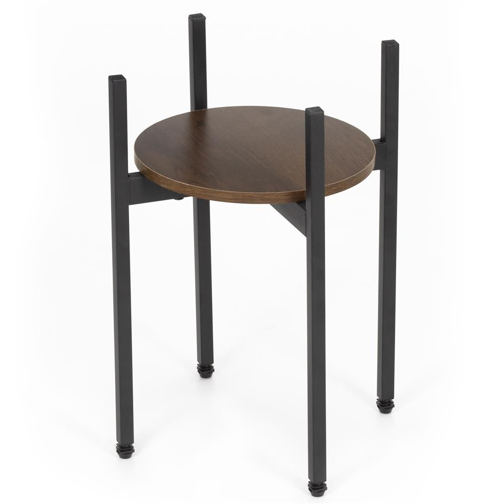 Suport metalic pentru floare, cu polita rotunda din MDF, 32x32x43 cm, negru
