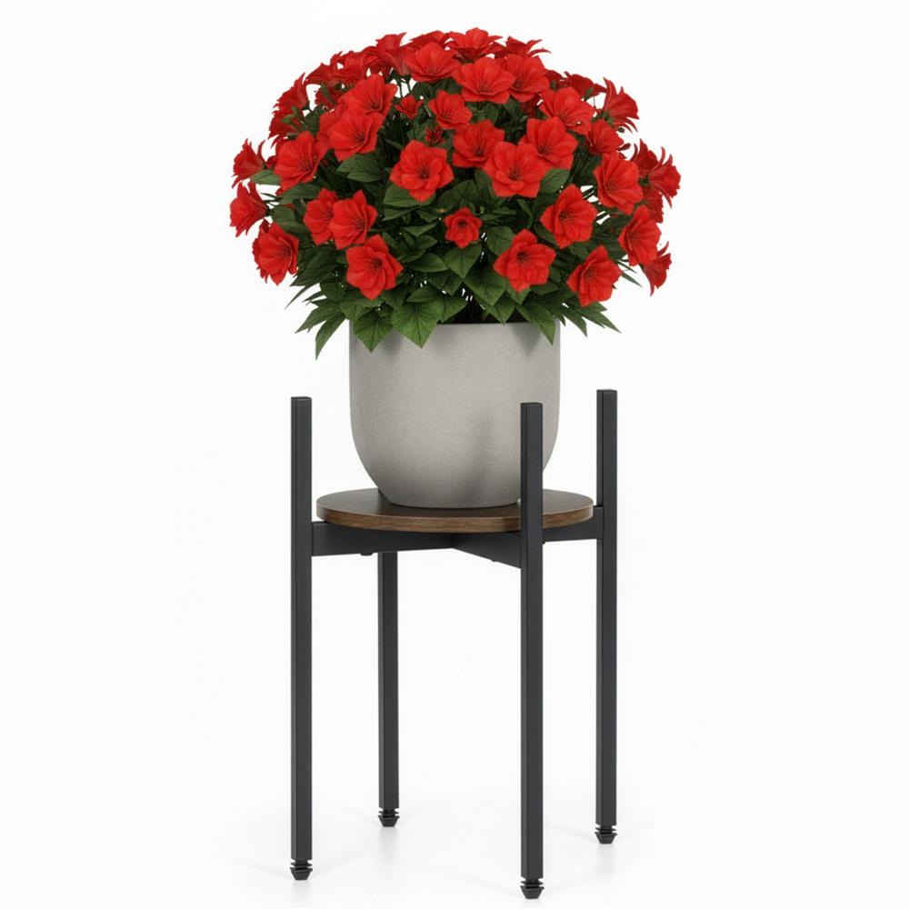 Suport metalic pentru floare, cu polita rotunda din MDF, 32x32x43 cm, negru