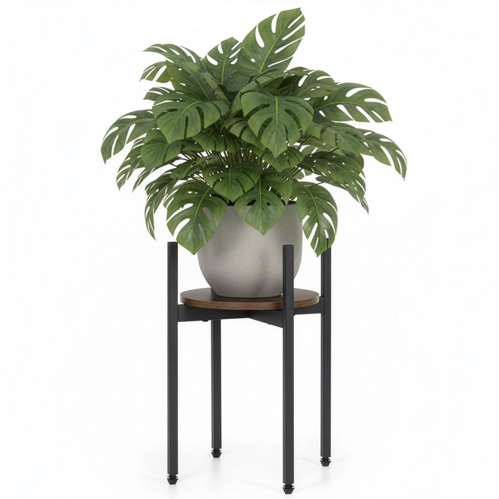 Suport metalic pentru floare, cu polita rotunda din MDF, 32x32x43 cm, negru