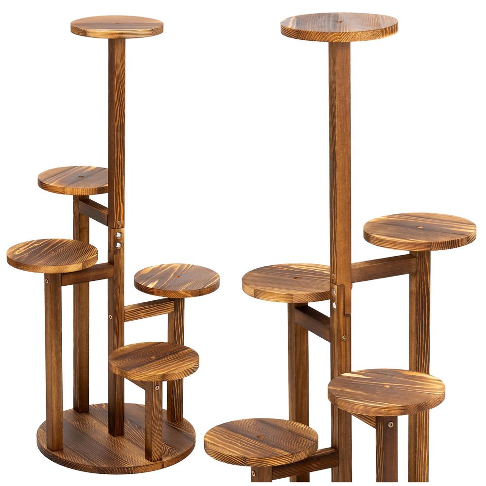 Suport pentru flori, din lemn si MDF, 6 niveluri pentru ghivece, 48x48x87 cm, maro