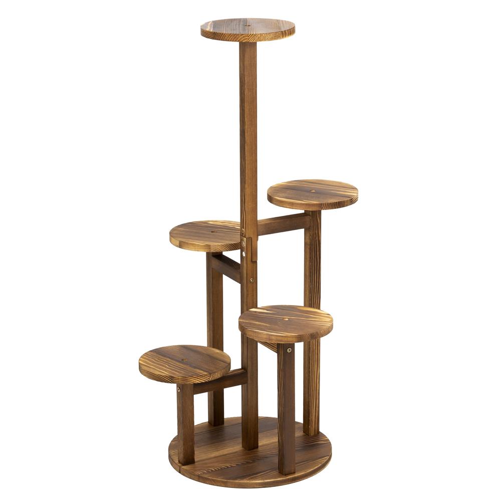 Suport pentru flori, din lemn si MDF, 6 niveluri pentru ghivece, 48x48x87 cm, maro