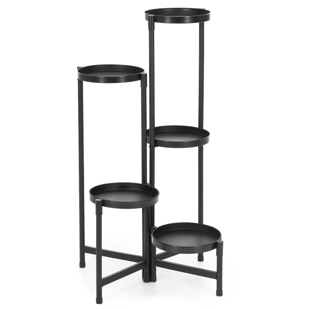 Suport metalic pentru flori cu 5 niveluri, structura pliabila, 48x48x79 cm, negru